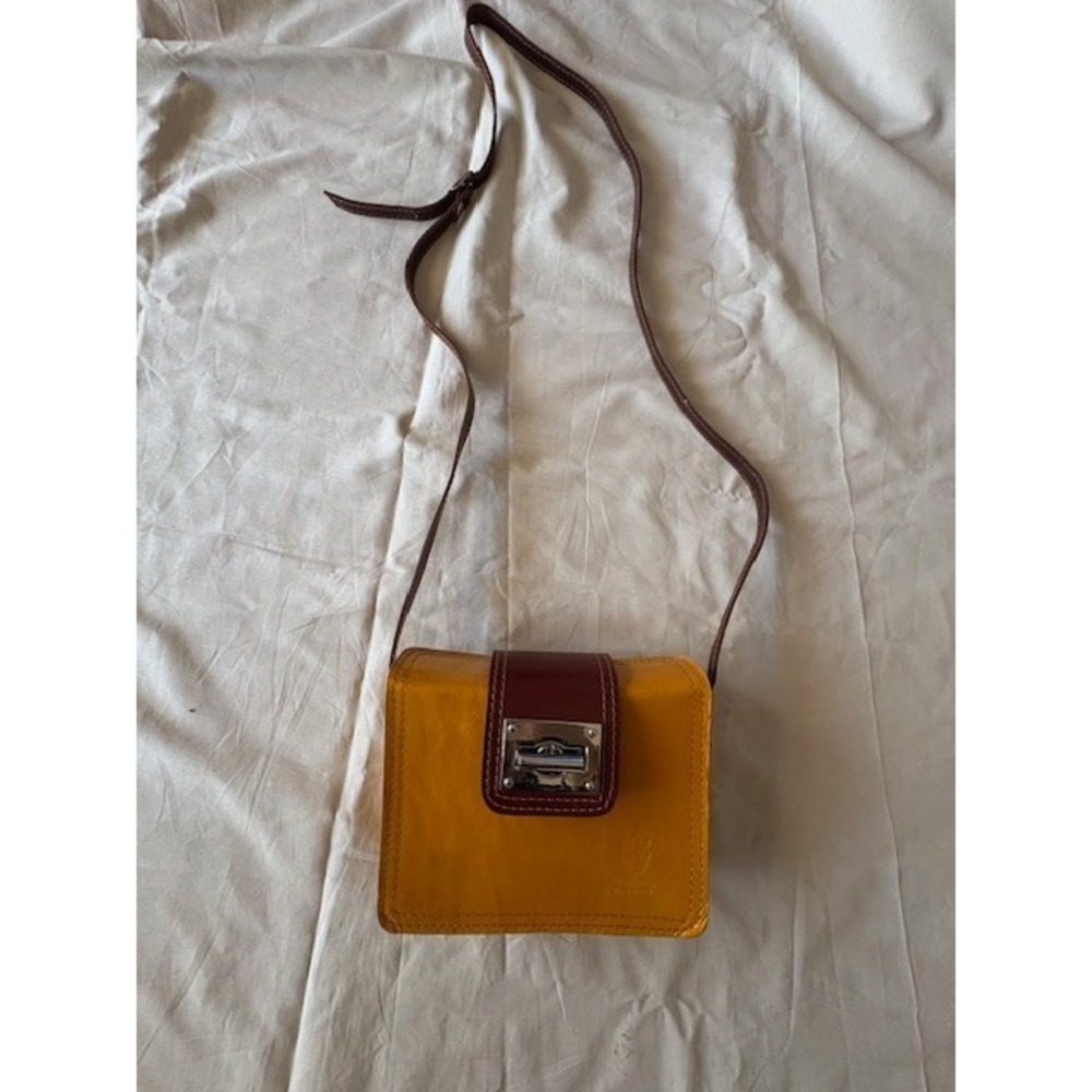 Vera Pelle Made in Italy Mustard Yellow Leather Crossbody Bag Small Box Purse